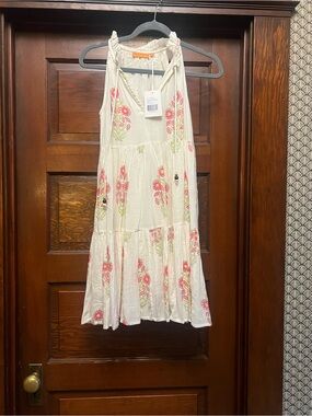 Women’s Cream Floral Tiered Sundress - Pink & Green